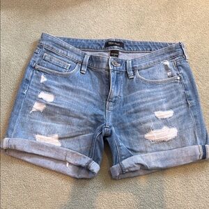 WHBM Girlfriend Light Blue Distressed Rolled-Hem Denim Shorts